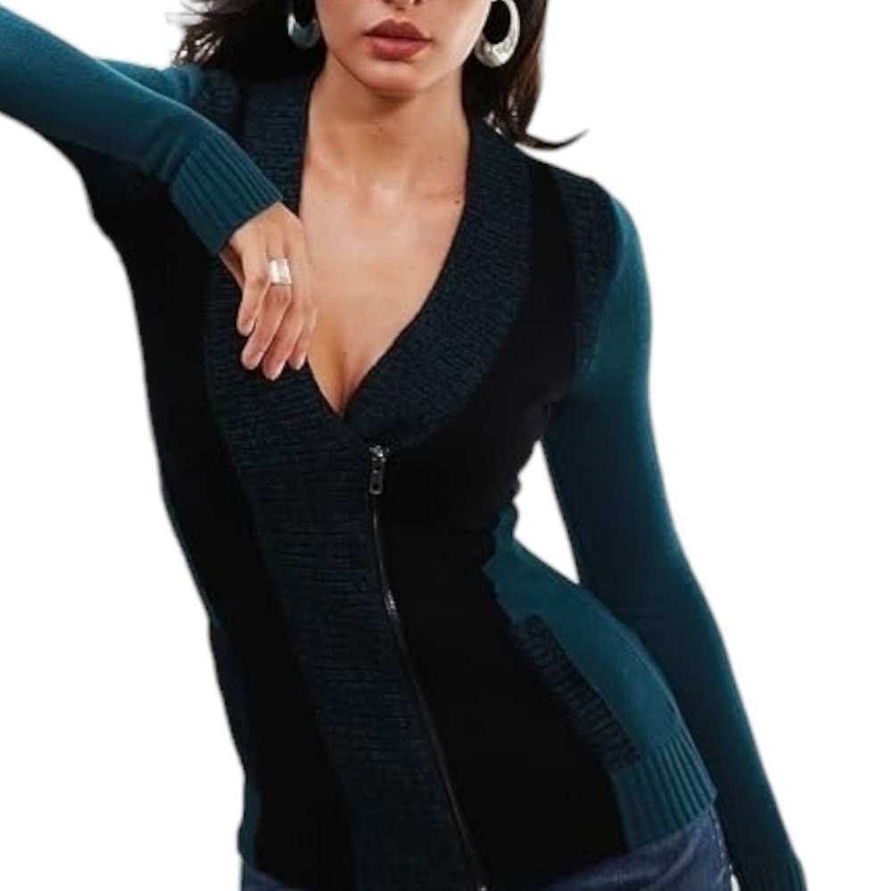 PattyBoutik Cardigan Layering Whimsigoth Womens L Asymmetric Indie Black Green